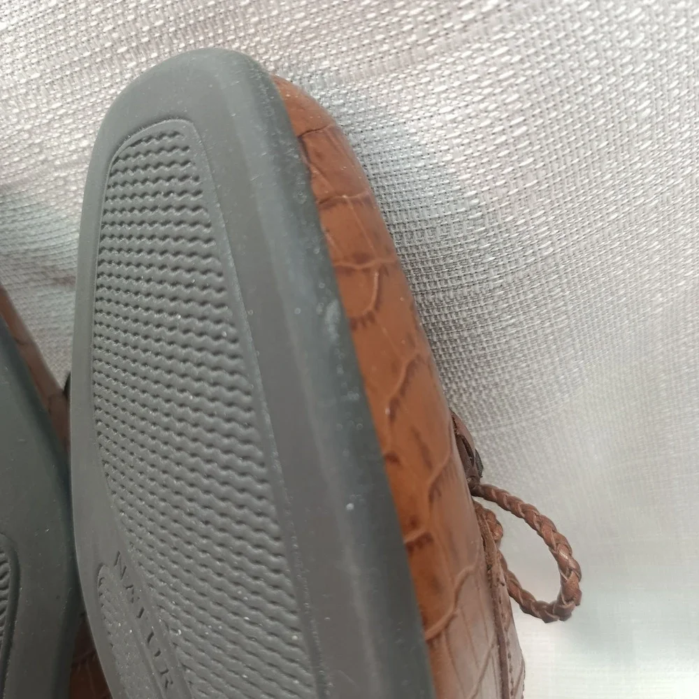 Vtg Y2K Naturalizer Womens 8M Tan‎ Leather Croc Natural Flex Loafer Shoes 712N82